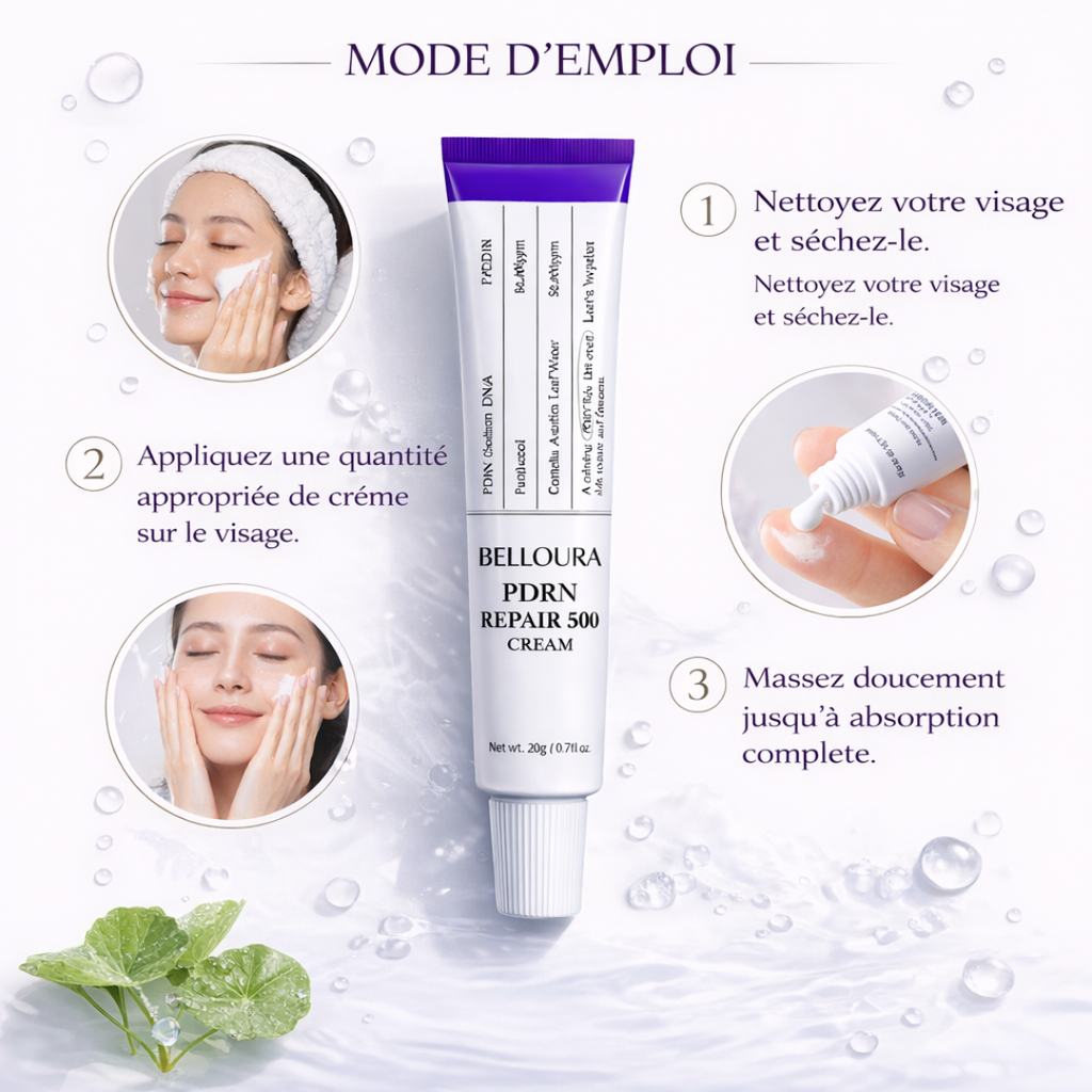 Crème Réparatrice PDRN 500 Belloura – Soin Régénérant & Réparateur (20g)